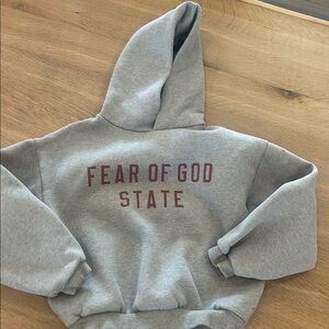 Fear of God Gray Hoodie with Red Text